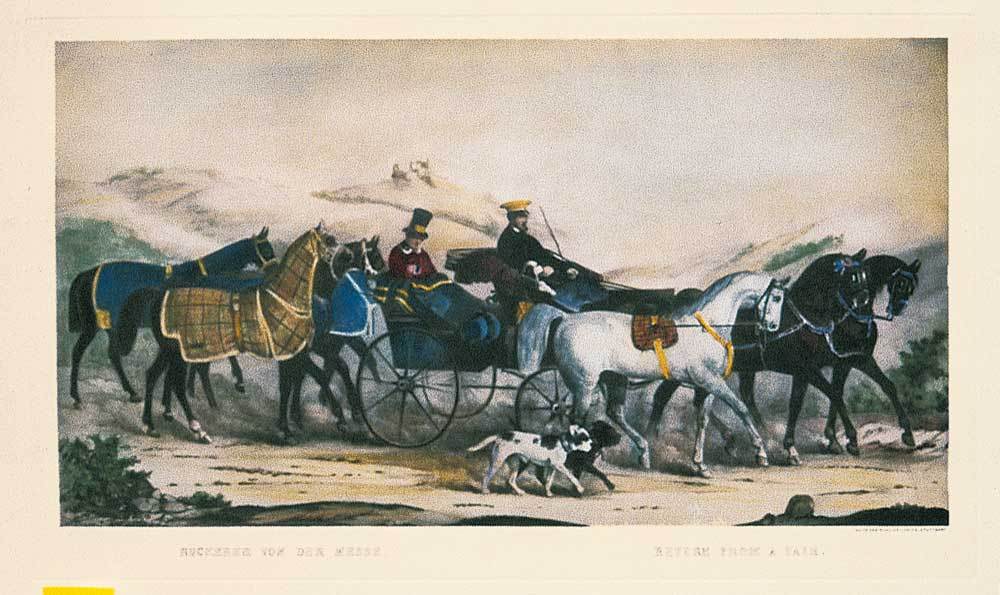 Kutsche mit Pferde und Hunden Kunstdruck Tiefdruck