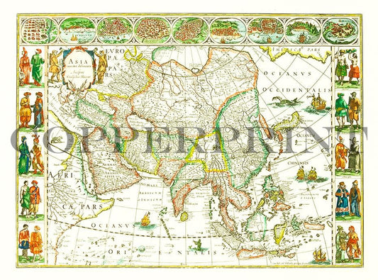  historischer Atlas von Asien Kunstdruck Tiefdruck
