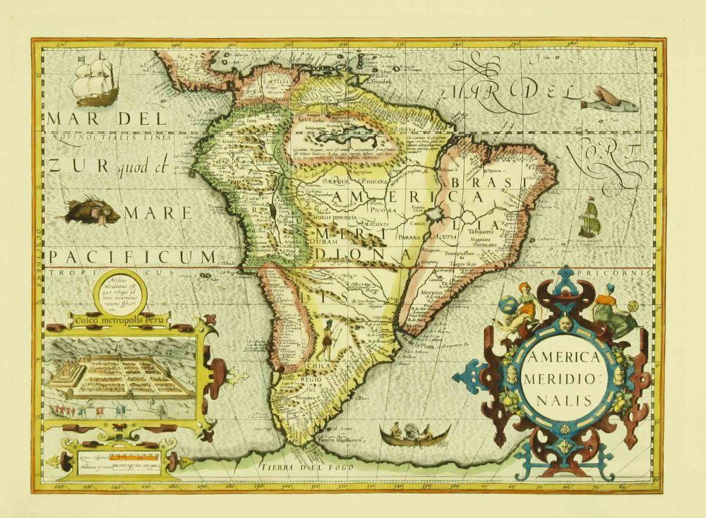 historischer Atlas von Südamerika Kunstdruck Tiefdruck