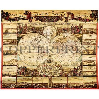 Historische Weltkarte Kunstdruck Tiefdruck