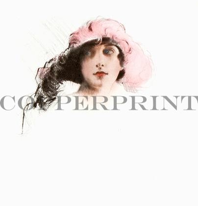 Portrait von Frau mit Hut Kunstdruck Tiefdruck