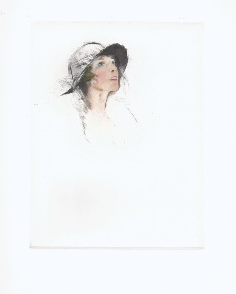 Portrait von einer Frau mit Hut Kunstdruck Tiefdruck