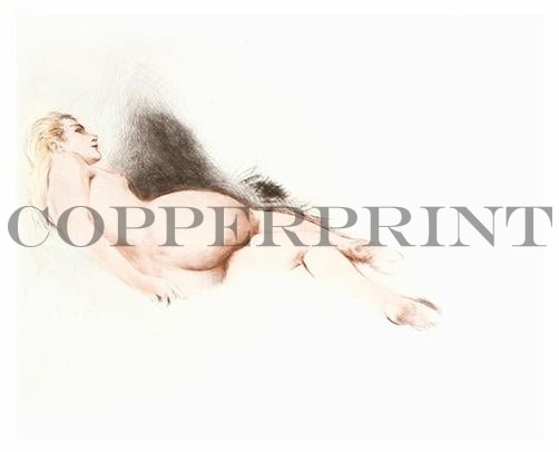 weibliches Aktmodel liegend Kunstdruck Tiefdruck