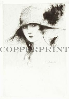 Portrait von Frau mit Hut Kunstdruck Tiefdruck