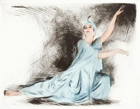 tanzende Frau im blauen Kleid Kunstdruck Tiefdruck