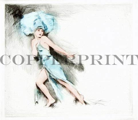 Frau tanzt in blauem Kleid Kunstdruck Tiefdruck