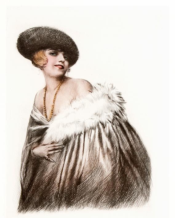 Portrait einer Frau mit Hut Kunstdruck Tiefdruck