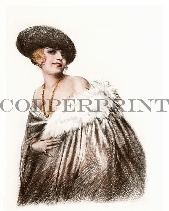 Portrait einer Frau mit Hut Kunstdruck Tiefdruck