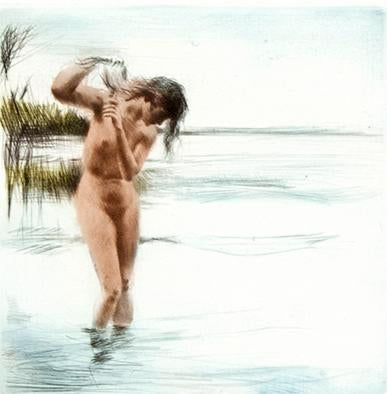 weibliches Aktmodel im Wasser Kunstdruck Tiefdruck