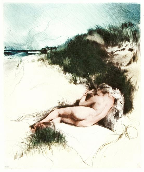 weibliches liegend Aktmodel am Strand Kunstdruck Tiefdruck