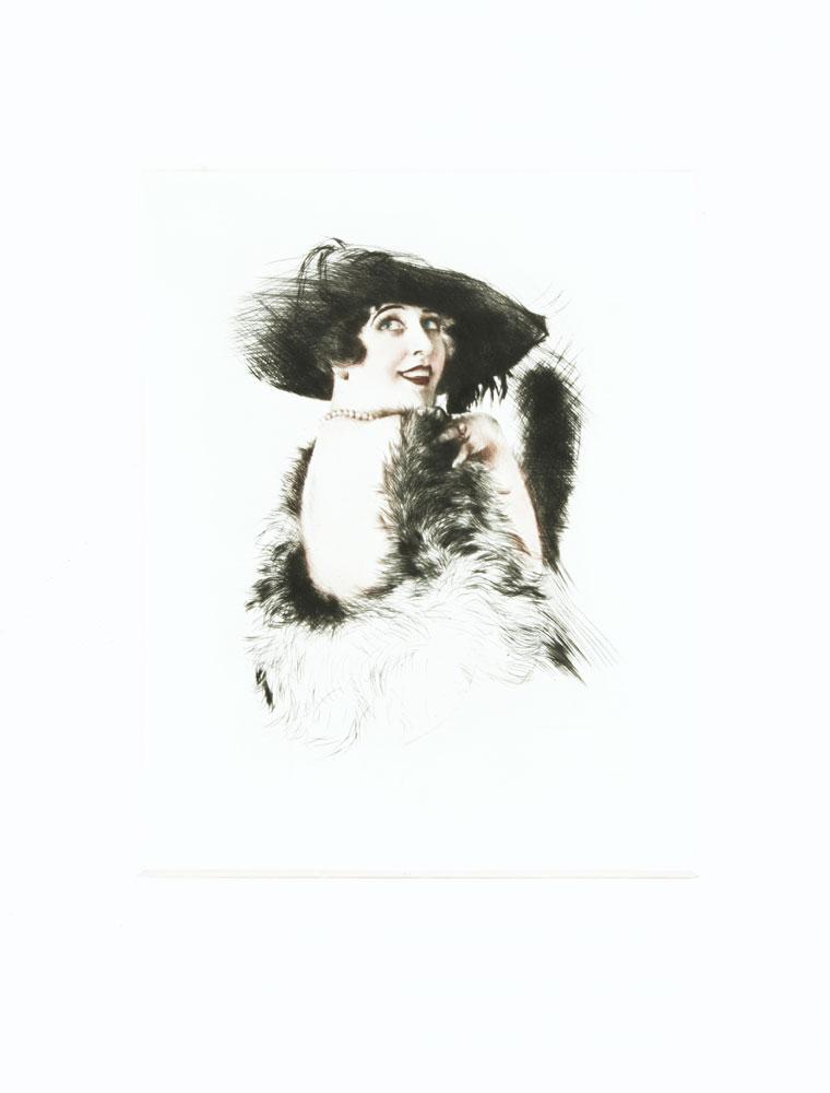 Portrait von Frau mit Hut Kunstdruck Tiefdruck