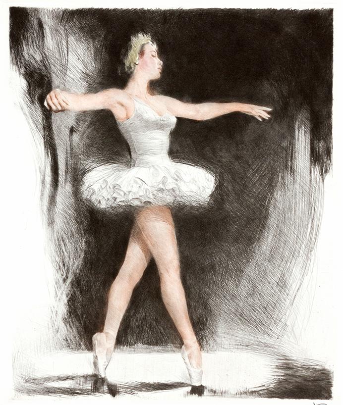 Balletttänzerin in Weiß Kunstdruck Tiefdruck