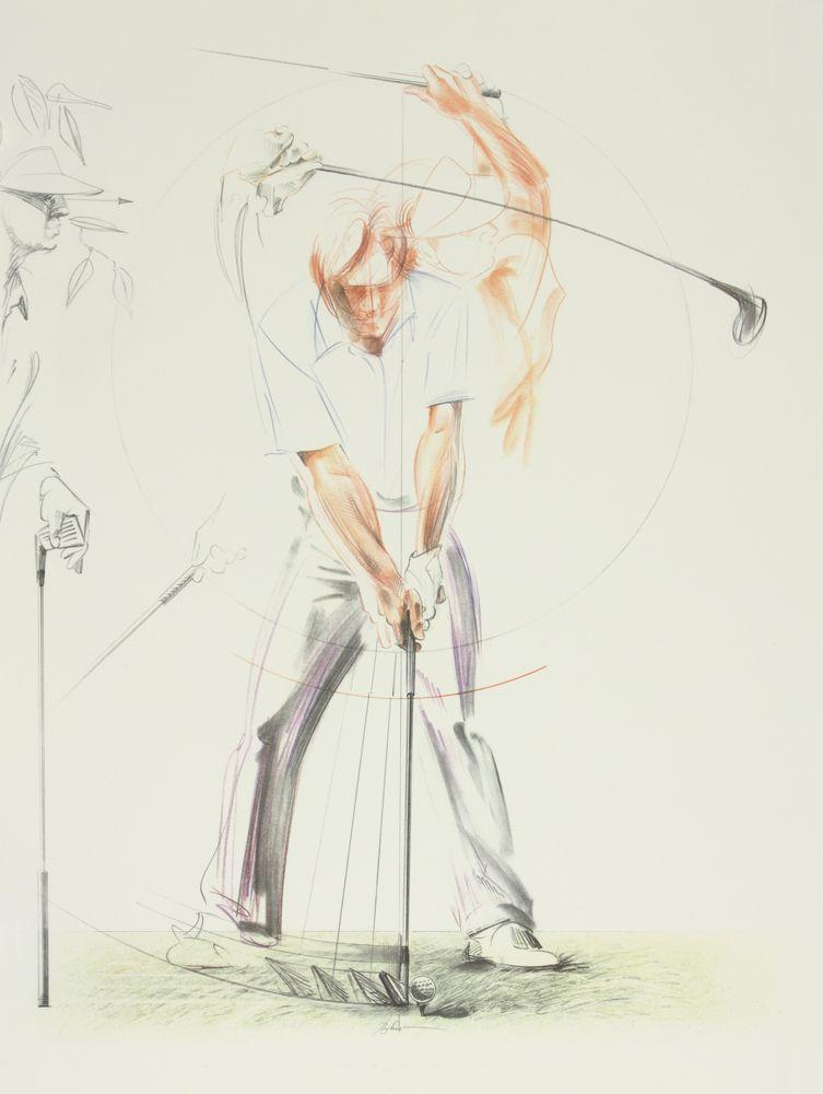 Golfspieler beim Abschlag Kunstdruck Tiefdruck