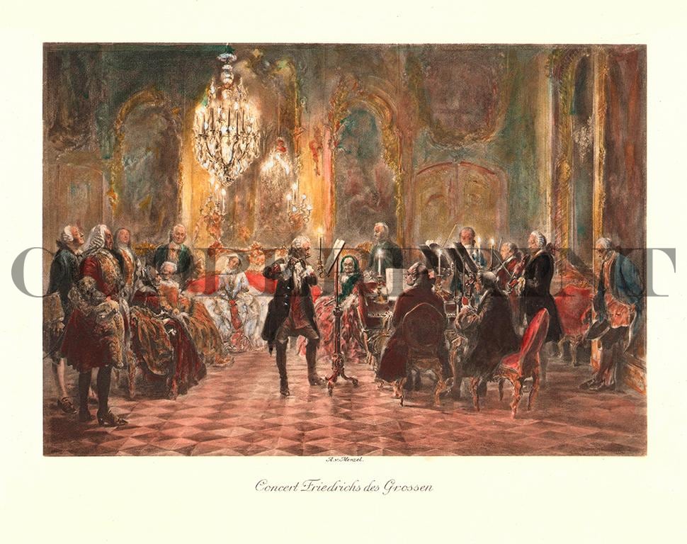 Flötenkonzert Friedrich des Großen Kunstdruck Tiefdruck