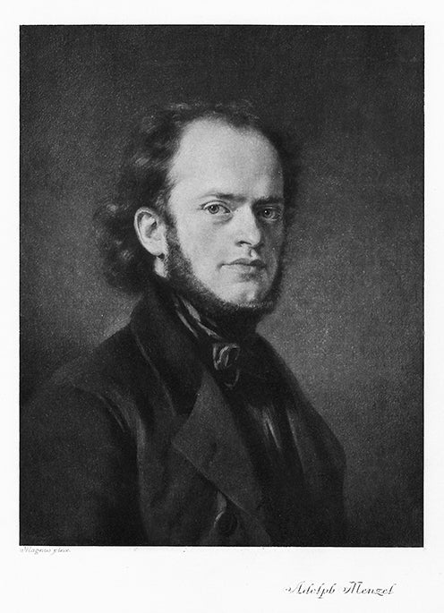 Portrait von Adolph von Menzel schwarz weiß Kunstdruck Tiefdruck