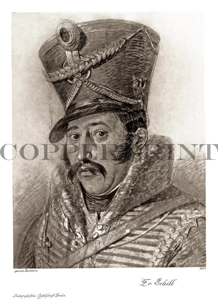 Portrait von F. von Schill Kunstdruck Tiefdruck