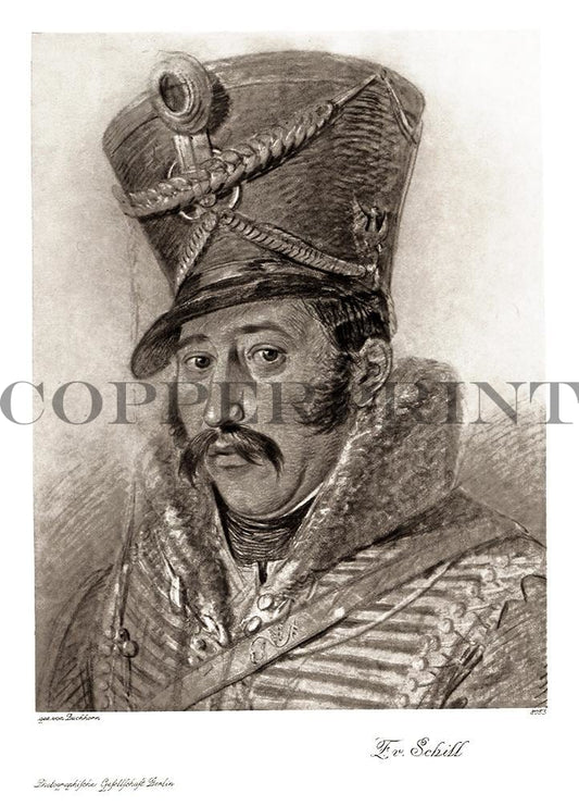 Portrait von F. von Schill Kunstdruck Tiefdruck