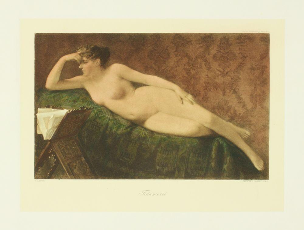 weibliches Aktmodel liegend im Bett Kunstdruck Tiefdruck
