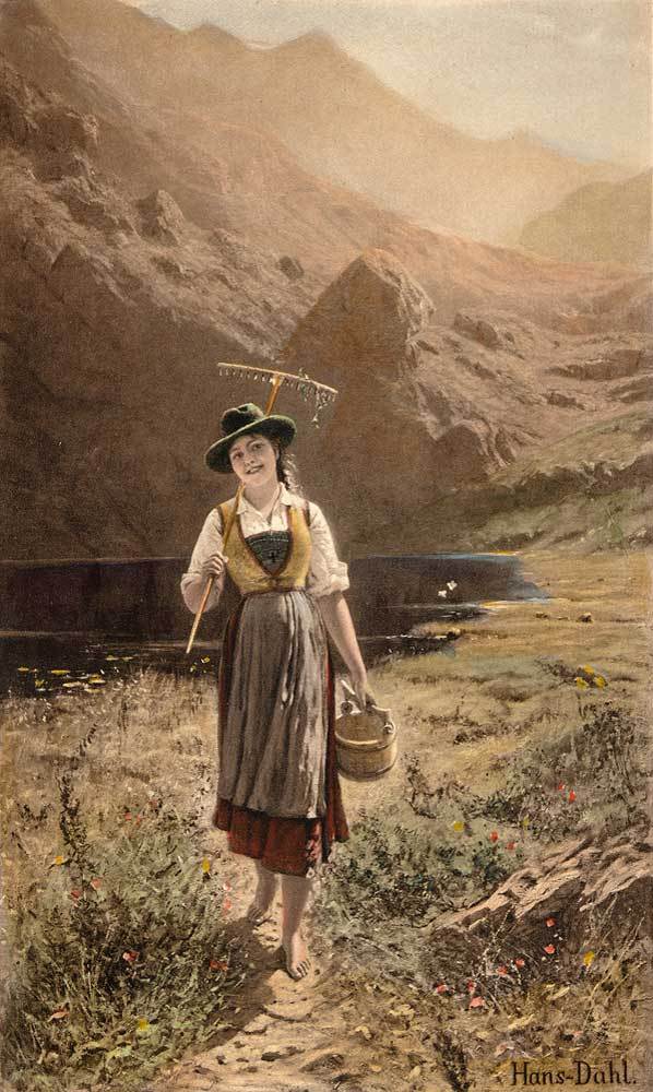 Frau im norwegischem Hochgebirge Kunstdruck Tiefdruck
