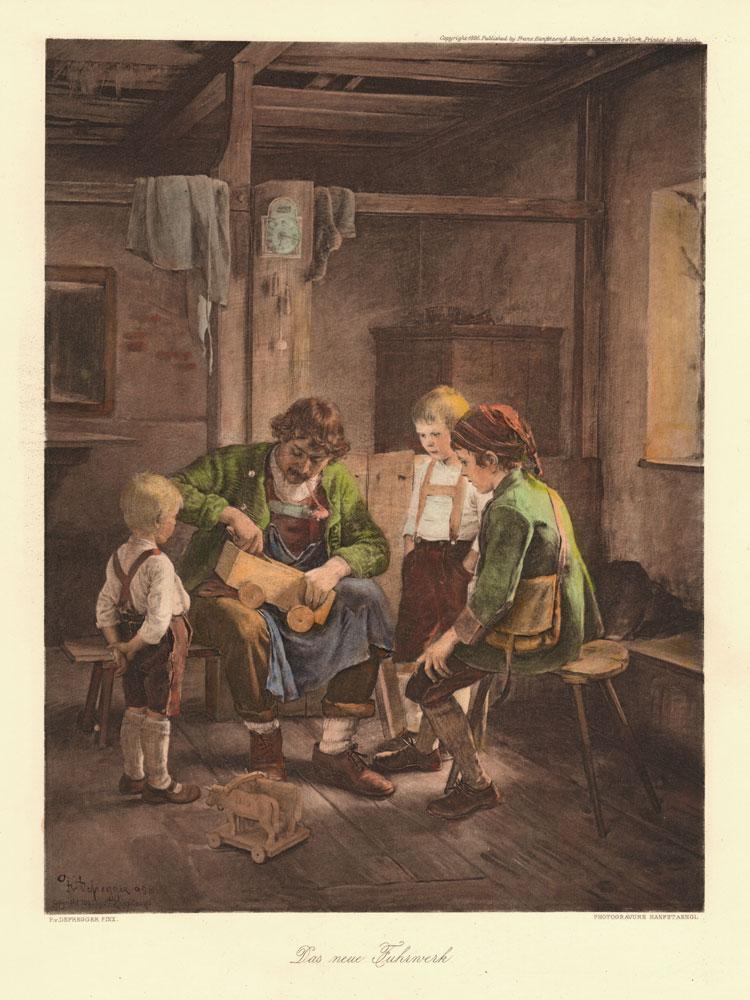 Kinder und Frau in altem Bauernhaus Kunstdruck Tiefdruck