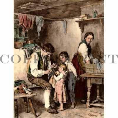 Familie und Mädchen mit Puppe Kunstdruck Tiefdruck
