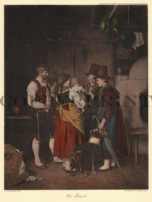 traditionell gekleidete Leute im Bauernhaus Kunstdruck Tiefdruck