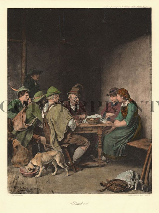 Leute unterhalten sich am Tisch Kunstdruck Tiefdruck