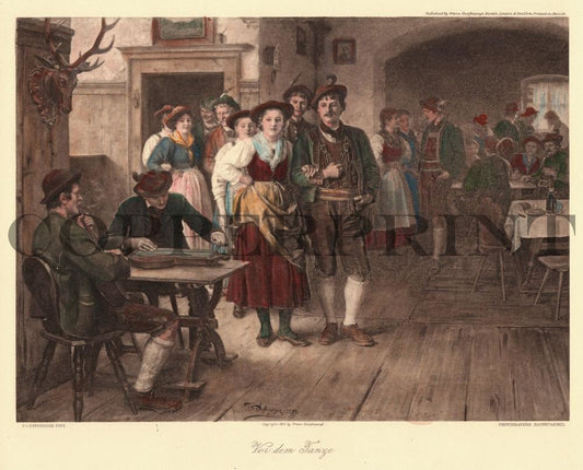 traditionell gekleidete Leute vor dem Tanz Kunstdruck Tiefdruck