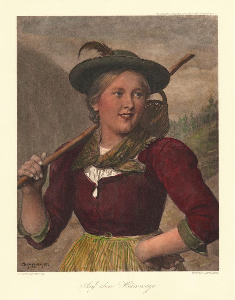 Portrait von traditoinell gekleideter Dame Kunstdruck Tiefdruck