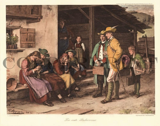 traditionell gekleidete Leute beim Aufbruch Kunstdruck Tiefdruck