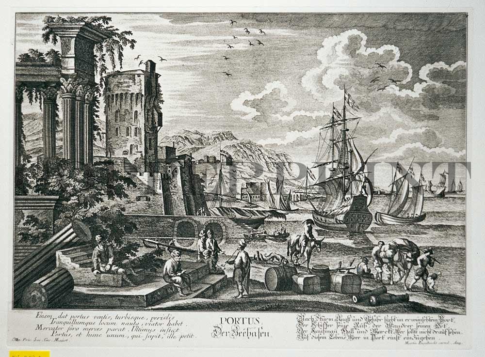 Schiffe und Leute im Hafen Kunstdruck Tiefdruck