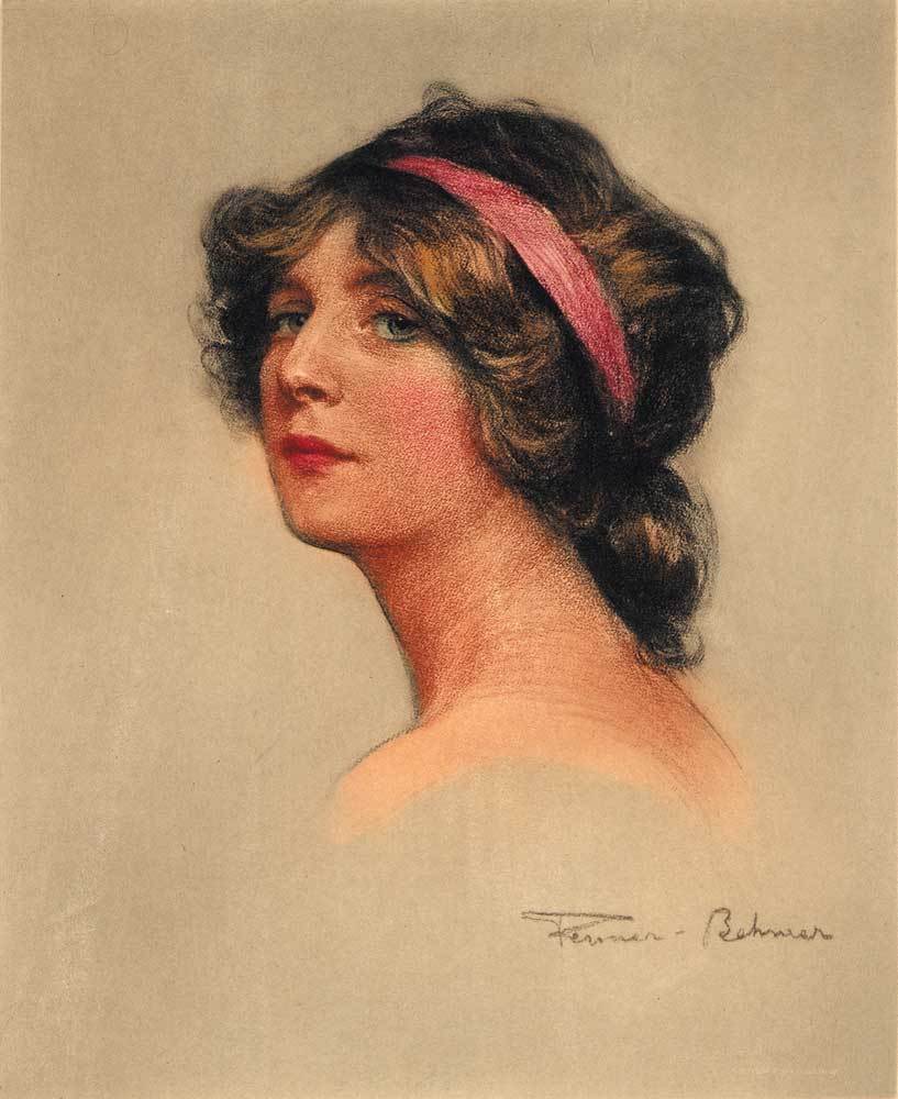 Portrait von einer Frau mit Haarband Kunstdruck Tiefdruck