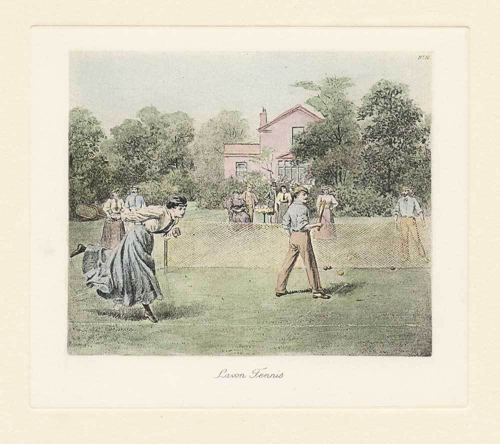 Leute spielen auf dem Rasen Tennis Kunstdruck Tiefdruck