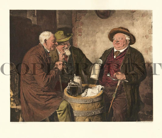 Drei Männer trinken Bier Kunstdruck Tiefdruck