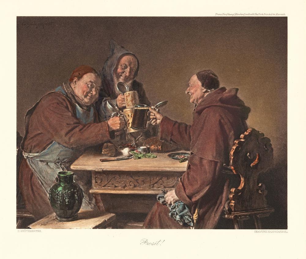 Mönche trinken am Tisch Kunstdruck Tiefdruck