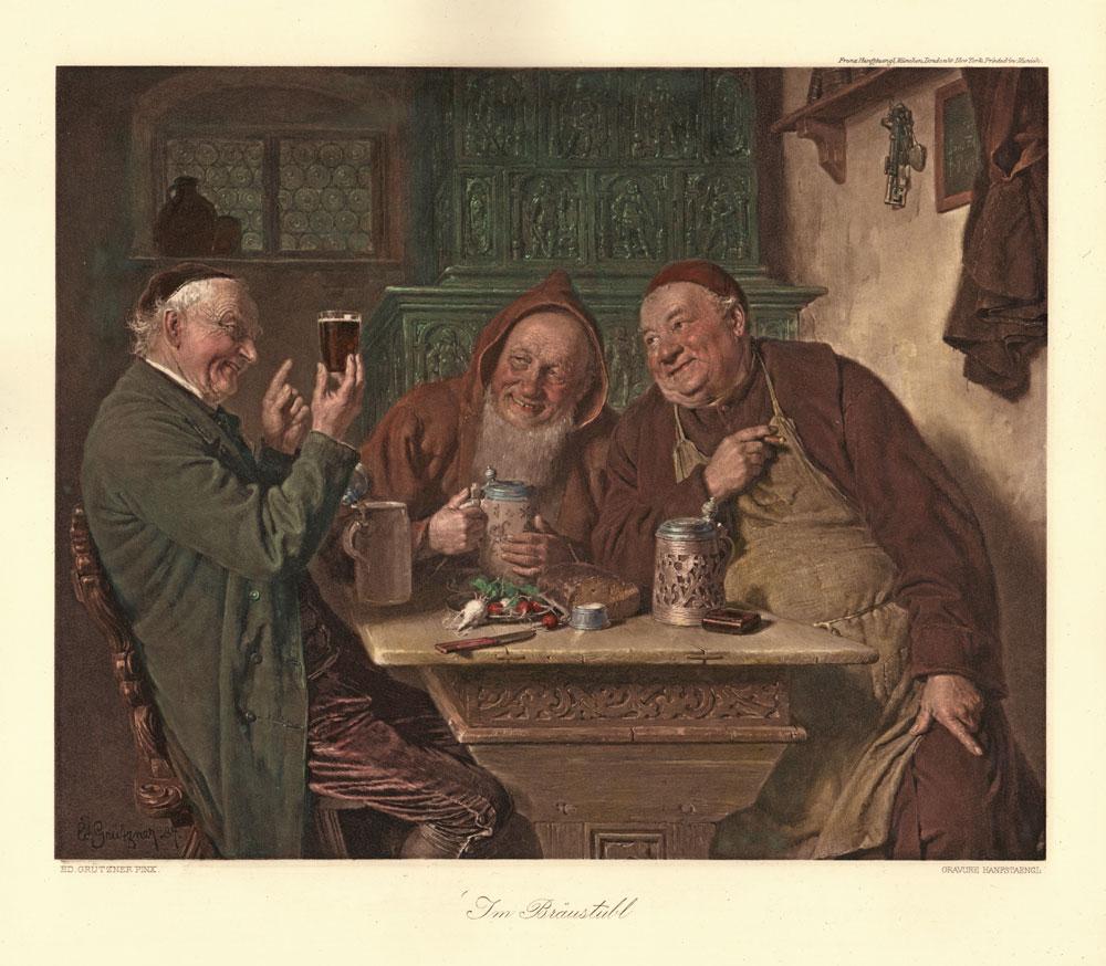Drei Männer beim trinken Kunstdruck Tiefdruck