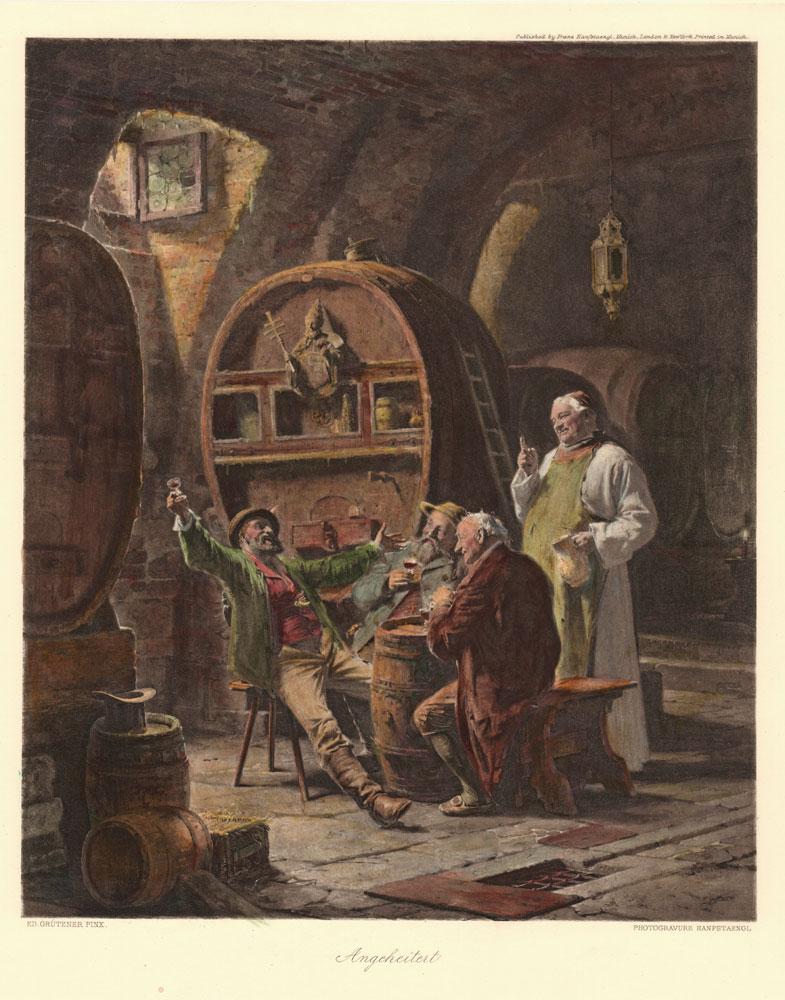 Menschen im Weinkeller beim trinken Kunstdruck Tiefdruck