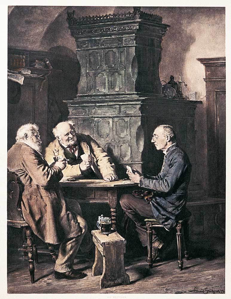 drei Männer sitzen am Tisch Kunstdruck Tiefdruck