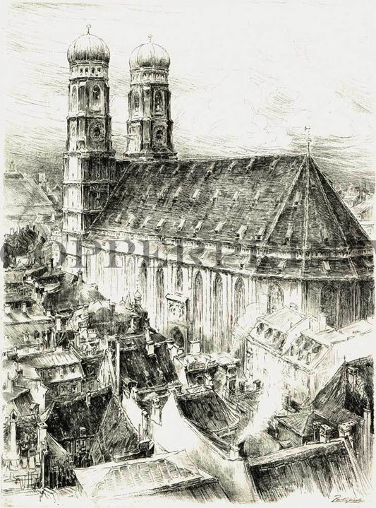 Stadtansicht von München mit frauenkirche Kunstdruck tiefdruck