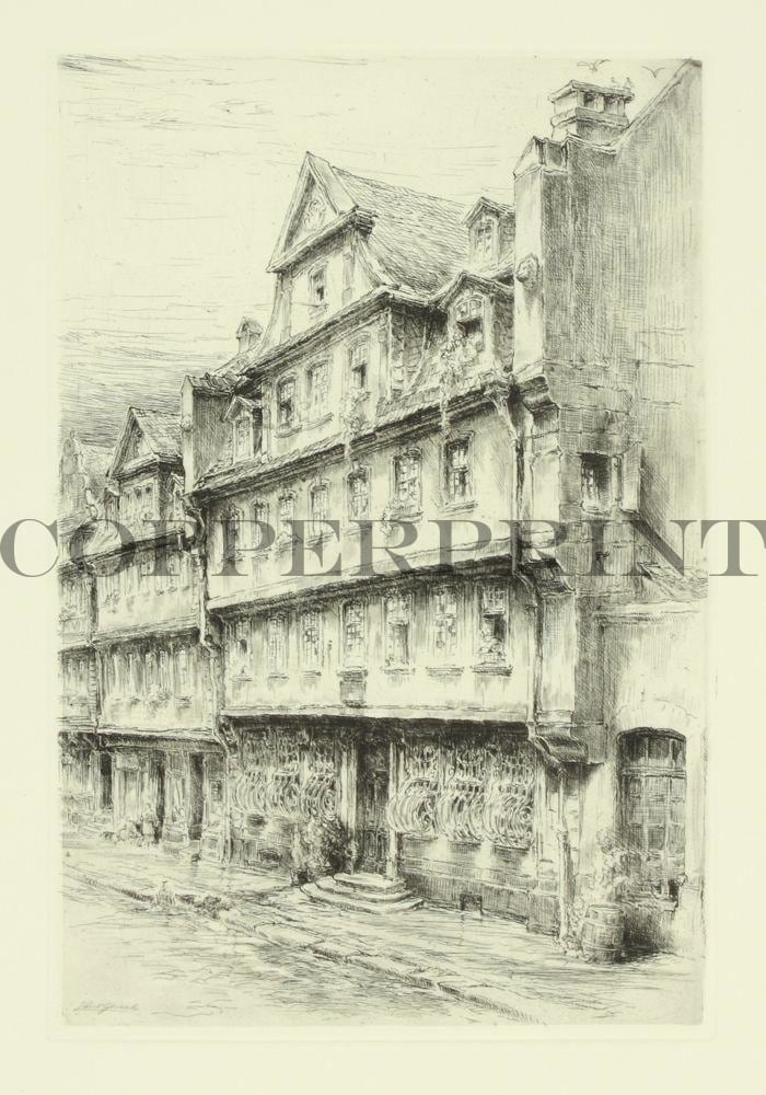 Stadtansicht von Frankfurt mit Goethes Geburtshaus Kunstdruck Tiefdruck