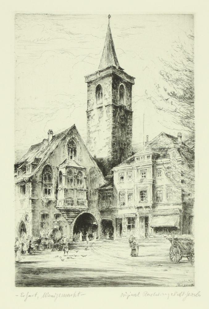 Stadtansicht von Erfurt mit Wenigemarkt und St Egidien Kunstdruck Tiefdruck