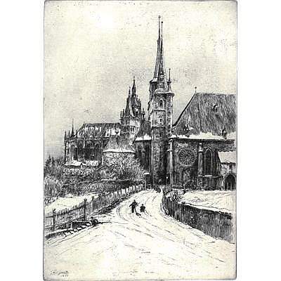 Stadtansicht von Erfurt mit Severikirche und Dom Kunstdruck Tiefdruck