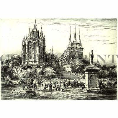 Stadtansicht von Erfurt mit Dom und Severikirche Kunstdruck Tiefdruck