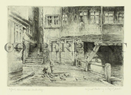 Stadtansicht von Erfurt mit Seelenstieg Kunstdruck Tiefdruck