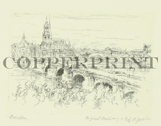 Stadtansicht Dresden mit Augustenbrücke Kunstdruck Tiefdruck