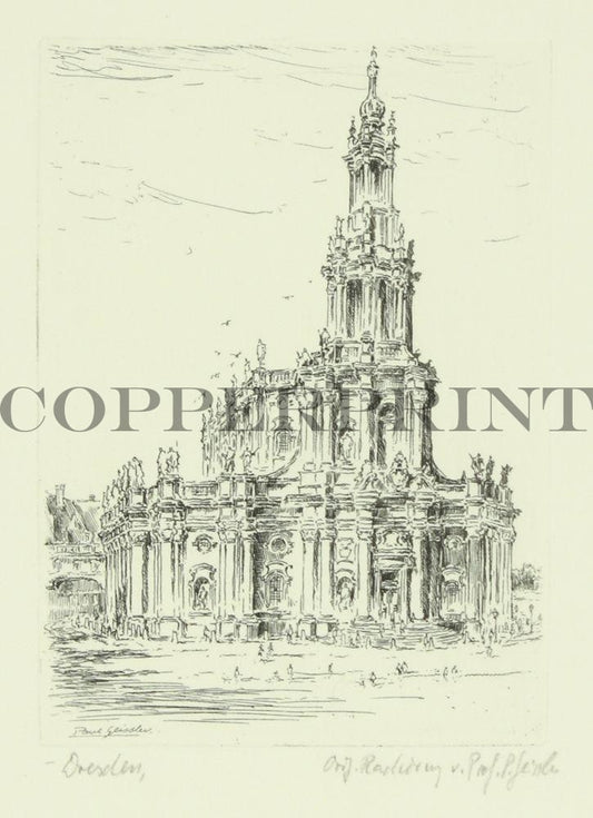 Stadtansicht von Dresden Hofkirche Kunstdruck Tiefdruck