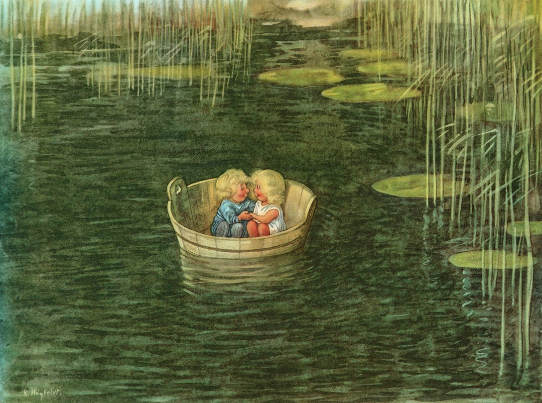 Kinder im Teich Kunstdruck Tiefdruck