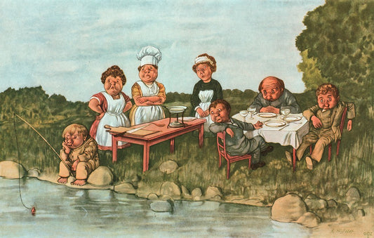 Illustration von Leuten beim Angeln und Essen Kunstdruck Tiefdruck