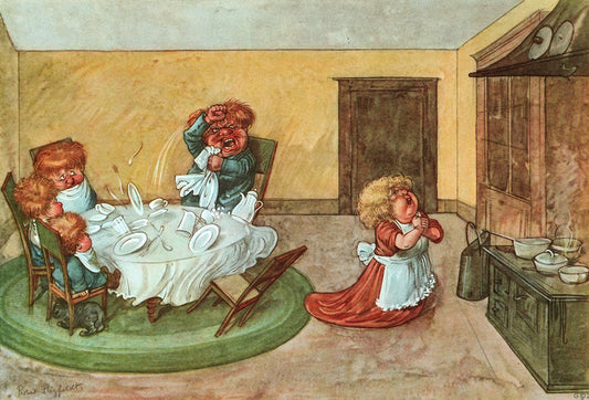 Illustration von Familie beim Essen Kunstdruck Tiefdruck