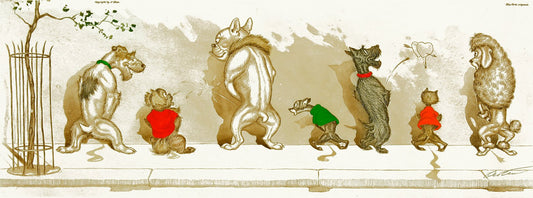 humorvolle Illustration von pinkelnden Hunden Kunstdruck Tiefdruck